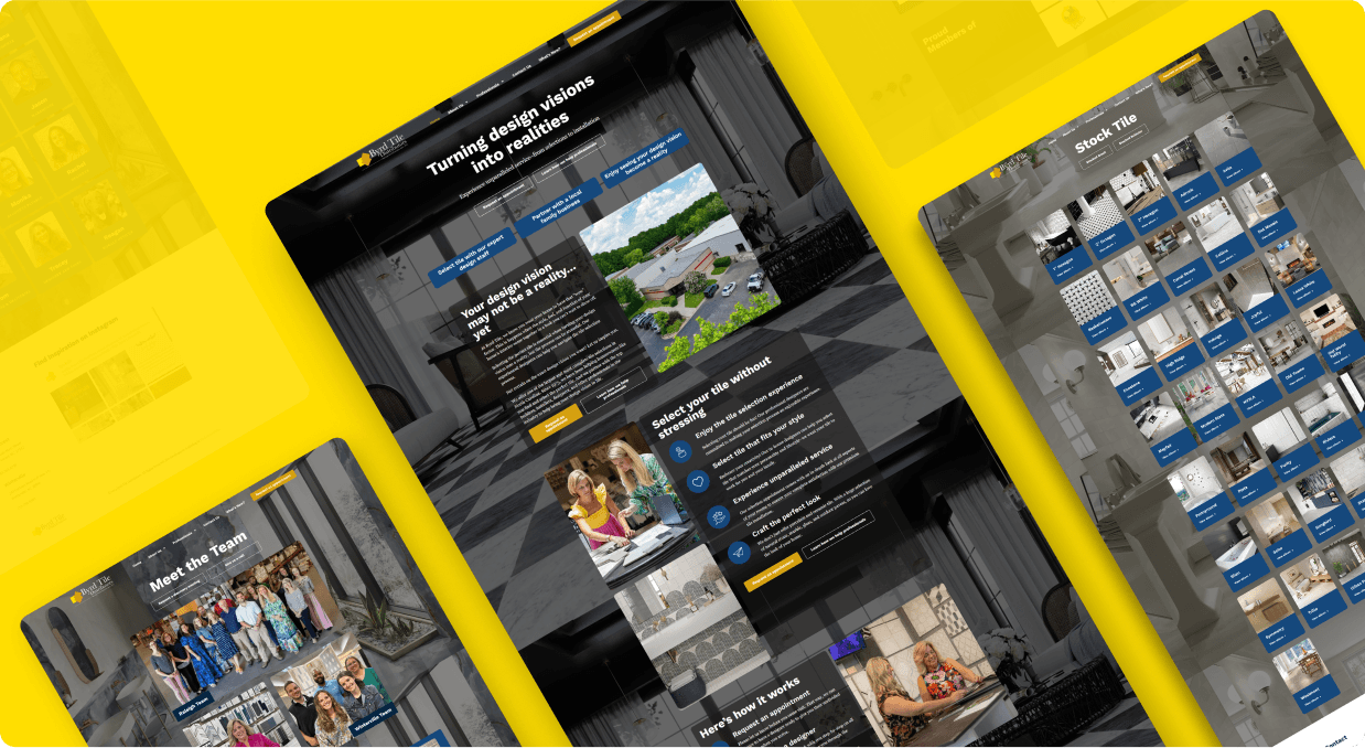 Byrd Tile site pages laid out across a yellow board